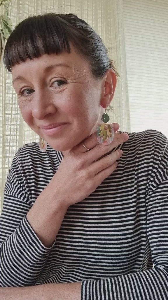 Lauren demonstrates Rockpool earrings in duckegg colourway.